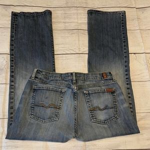 7 For All Mankind Mens Bootcut Jeans Blue Distressed Size 38 Please Read